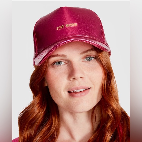 STEVE MADDEN WOMENS FAUX LEATHER SHINE BASEBALL CAP PINK - Picture 3 of 3